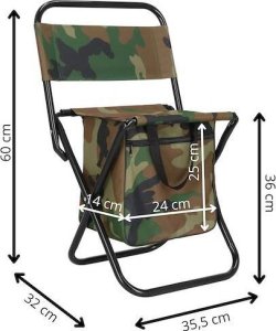 Springos Krzesło wędkarskie składane z torbą, turystyczne krzesełko z uchwytem, moro UNIWERSALNY 18