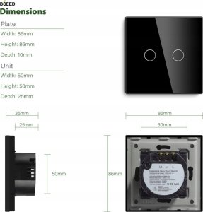 BSEED DOTYKOWY WŁĄCZNIK ŚWIATŁA 2K PODWÓJNY SZKLANY 11