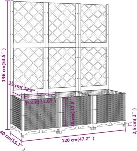 vidaXL Donica ogrodowa z kratką, biała, 120x40x136 cm, PP 8