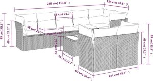 vidaXL 9-częściowy zestaw mebli ogrodowych z poduszkami, beżowy, polirattan 3
