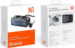 Ładowarka Mcdodo ŁADOWARKA SIECIOWA LISTWA ZASILAJĄCA GAN 2XUSB 2XUSB-C 2XAC 70W 15
