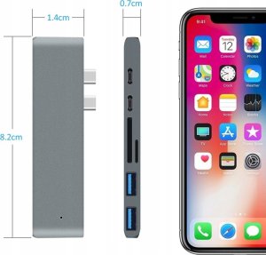 Adapter AV Co2 CO2 ADAPTER HUB PRZEJŚCIÓWKA USB-C USB SD THUNDERBOLT HDMI 4K DO MACBOOK PRO AIR SPACE GRAY 4