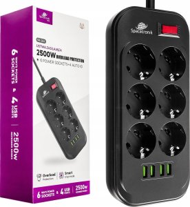 Listwa zasilająca Spacetronik Listwa Zasilania Spacetronik Porty 6AC 4USB 100-250V Zabezpieczenie Antyprzepięciowe 1