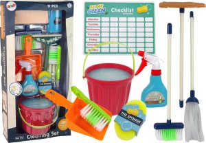 LeanToys Zestaw do Sprzątania Cleaning Set 11 Elementów AGD Mop Miotła Wiadro 1