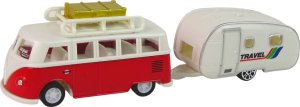 LeanToys Zestaw Pojazdów Czerwony Bus z Przyczepą Campingową 2