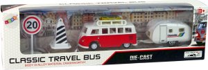 LeanToys Zestaw Pojazdów Czerwony Bus z Przyczepą Campingową 3