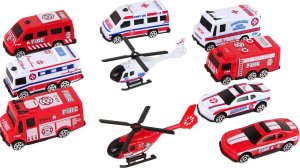 LeanToys Zestaw Autek Resoraki Pojazdy Straż Pożarna Ambulans 4