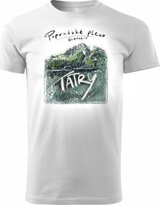 Topslang Koszulka z górami w góry turystyczna z Tatrami Tatry Popradskie Pleso trekkingowa męska biała REGULAR L 1