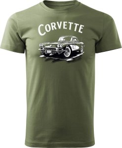 Topslang Koszulka z samochodem Chevrolet Corvette dla pasjonatów amerykańskiej motoryzacji kolekcjonerska męska khaki REGULAR M 1