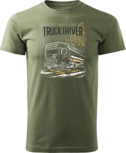 Topslang Koszulka z ciężarówką Scania silos silosem prezent dla kierowcy Tira TIR męska khaki REGULAR M 1