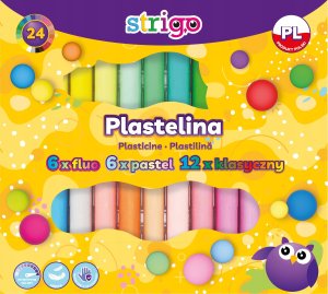 Strigo Plastelina STRIGO, 24 kolorów ( 6 fluorescencyjnych,  6 pastelowych, 12 klasycznych) 1