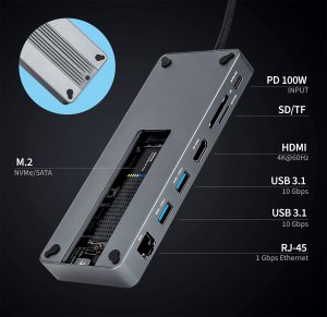 Kieszeń Reagle REAGLE HUB Obudowa Dysk SSD NVME SATA M.2 USB-C 3.2 HDMI 4K 60Hz PD 100W 2