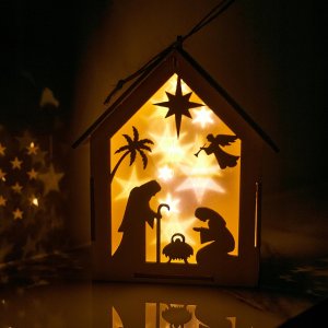 Techrebal LATARNIA LAMPION ADWENTOWY DREWNIANY GWIAZDKI LED 2