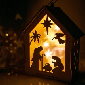 Techrebal LATARNIA LAMPION ADWENTOWY DREWNIANY GWIAZDKI LED 3