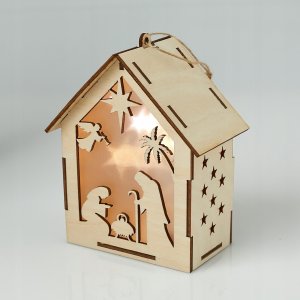 Techrebal LATARNIA LAMPION ADWENTOWY DREWNIANY GWIAZDKI LED 6