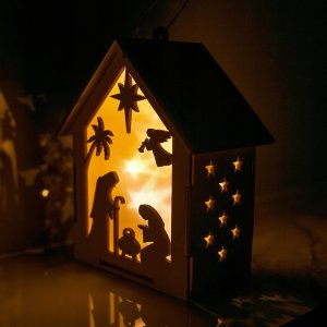 Techrebal LATARNIA LAMPION ADWENTOWY DREWNIANY GWIAZDKI LED 7