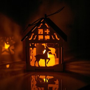 Techrebal LATARNIA LAMPION ADWENTOWY DREWNIANY DOMEK MAŁY 2