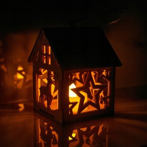 Techrebal LATARNIA LAMPION ADWENTOWY DREWNIANY DOMEK MAŁY 3