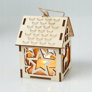 Techrebal LATARNIA LAMPION ADWENTOWY DREWNIANY DOMEK MAŁY 5