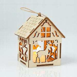 Techrebal LATARNIA LAMPION ADWENTOWY DREWNIANY DOMEK MAŁY 6