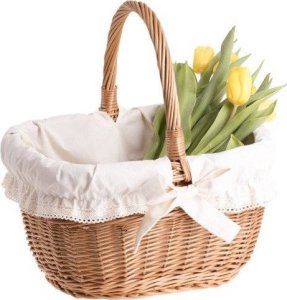 WickerPL Wiklinowy kosz prezentowy kosz zakupowy naturalny z obszyciem 37x29 H19/30 cm 2