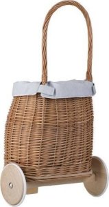 WickerPL LUKE WIKLINOWY WÓZEK PRZYCZEPA DLA CHŁOPCA I DZIEWCZYNKI PCHACZ NA KÓŁKACH Z OBSZYCIEM 24X21 H33/56 CM 12
