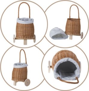 WickerPL LUKE WIKLINOWY WÓZEK PRZYCZEPA DLA CHŁOPCA I DZIEWCZYNKI PCHACZ NA KÓŁKACH Z OBSZYCIEM 24X21 H33/56 CM 3