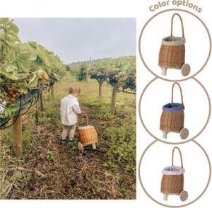 WickerPL LUKE WIKLINOWY WÓZEK PRZYCZEPA DLA CHŁOPCA I DZIEWCZYNKI PCHACZ NA KÓŁKACH Z OBSZYCIEM 24X21 H33/56 CM 5