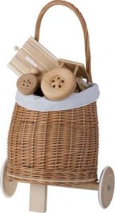 WickerPL LUKE WIKLINOWY WÓZEK PRZYCZEPA DLA CHŁOPCA I DZIEWCZYNKI PCHACZ NA KÓŁKACH Z OBSZYCIEM 24X21 H33/56 CM 9