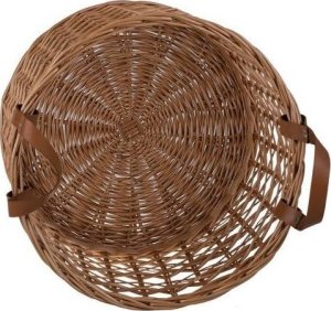 WickerPL Dekoracyjny Okrągły Ażurowy kosz z wikliny doniczka pojemnik ze skórzanymi rączkami 38 H38 cm 2