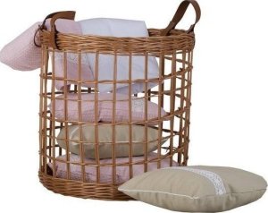 WickerPL Dekoracyjny Okrągły Ażurowy kosz z wikliny doniczka pojemnik ze skórzanymi rączkami 38 H38 cm 4