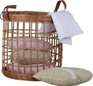 WickerPL Dekoracyjny Okrągły Ażurowy kosz z wikliny doniczka pojemnik ze skórzanymi rączkami 38 H38 cm 5