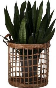 WickerPL Dekoracyjny Okrągły Ażurowy kosz z wikliny doniczka pojemnik ze skórzanymi rączkami 38 H38 cm 6