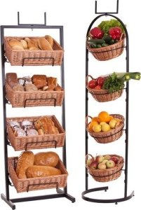 WickerPL Metalowy stojak ekspozycyjny do sklepu lub piekarni z koszami wiklinowymi 46x36 H132/142 cm 6