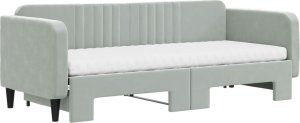 vidaXL vidaXL Sofa rozsuwana z materacami, jasnoszara, 80x200 cm, aksamit 3