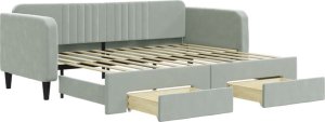 vidaXL vidaXL Sofa rozsuwana z szufladami, jasnoszara, 90x200 cm, aksamit 2
