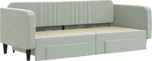 vidaXL vidaXL Sofa rozsuwana z szufladami, jasnoszara, 90x200 cm, aksamit 3