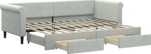 vidaXL vidaXL Sofa rozsuwana z szufladami, jasnoszara, 80x200 cm, aksamit 2