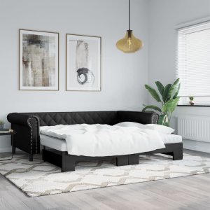 vidaXL vidaXL Sofa rozsuwana z materacami, czarna, 90x200 cm, ekoskóra 1