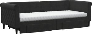vidaXL vidaXL Sofa rozsuwana z szufladami, czarna, 80x200 cm, aksamit 3