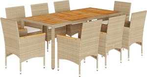 vidaXL vidaXL 9-cz. zestaw mebli ogrodowych z poduszkami, beżowy, polirattan 2