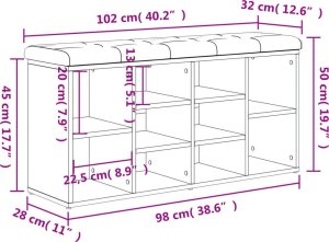 vidaXL vidaXL Ławka na buty, dąb sonoma, 102x32x50cm, materiał drewnopochodny 10