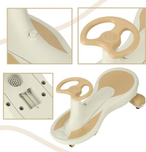 KIK Jeździk grawitacyjny świecące koła LED z muzyką grający 76cm beżowy max 120kg 5