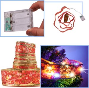 Dekoracja świąteczna KIK Wstążka ozdobna taśma LED 10m 100LED lampki choinkowe ozdoba świąteczna multikolor na baterie 5