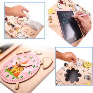 KIK Tablica manipulacyjna drewniana różowy zegar 75x50cm 7