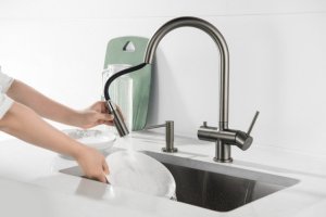 Bateria kuchenna Blue Water Blue Water Cyrus Grafit (Gun Metal) Trójdrożna bateria kuchenna z wyciąganą wylewką 4