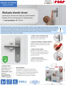 Reer Zabezpieczenie zamknięcie blokada klamki drzwi samoprzylepne taśma 3M REER 14