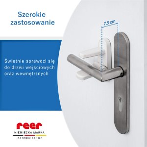 Reer Zabezpieczenie zamknięcie blokada klamki drzwi samoprzylepne taśma 3M REER 4