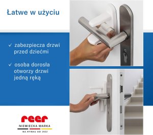 Reer Zabezpieczenie zamknięcie blokada klamki drzwi samoprzylepne taśma 3M REER 5
