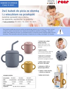 Reer Kubek silikonowy niewysypek ze słomką pokrywką na przekąski 2w1 180ml REER 15